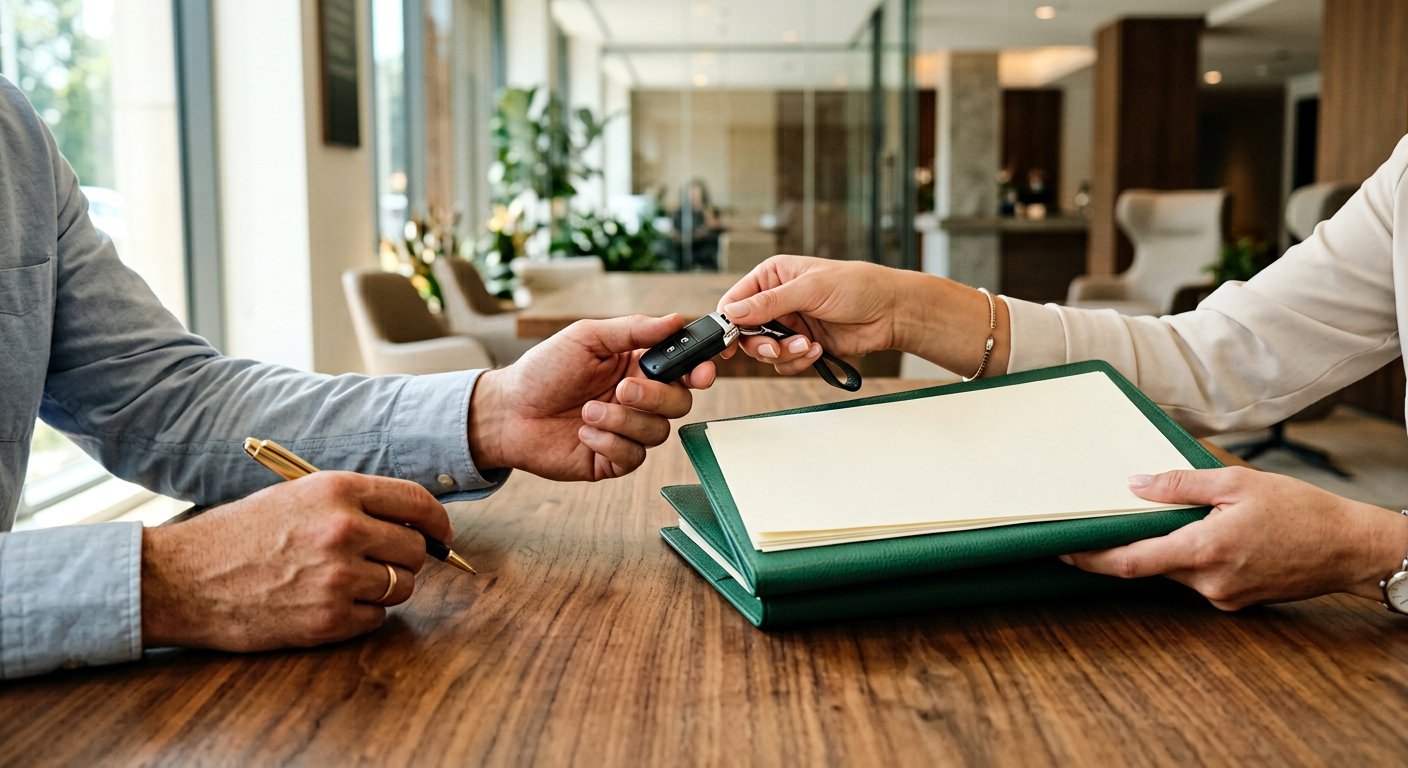 Personal loan documents being exchanged across a desk